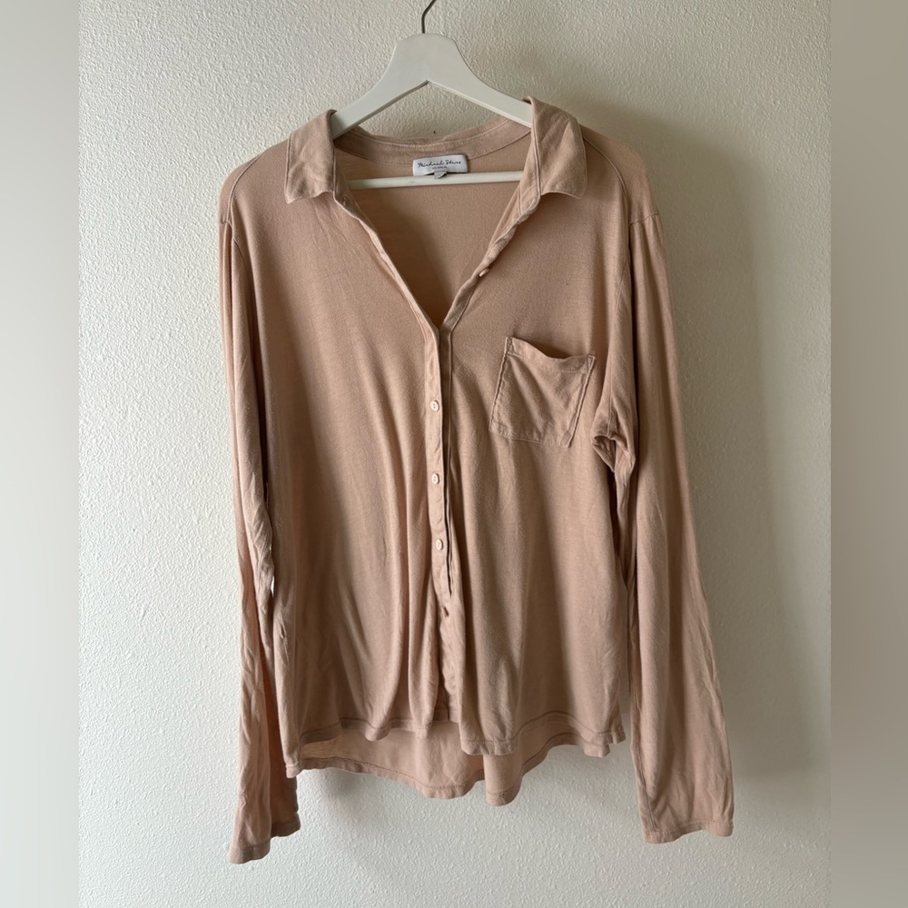 Tan Jersey Button Down